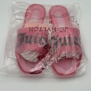 Juicy Couture Slides Women’s 8 Pink Rhinestone Logo Sandals New Without Box
